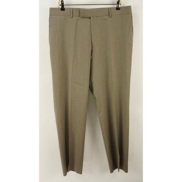 Hugo Boss James Brown US Men's 36 x 32 Brown Beige Crosshatch Wool Dress Pants - Picture 1 of 14